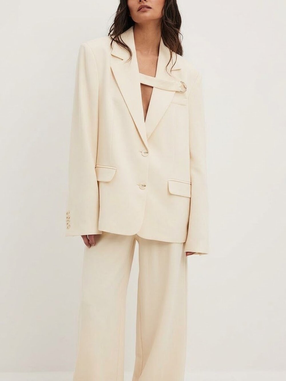 Josephine HJ NA-KD NWT linen blend soft long sleeve buckle boxy blazer, sz M
